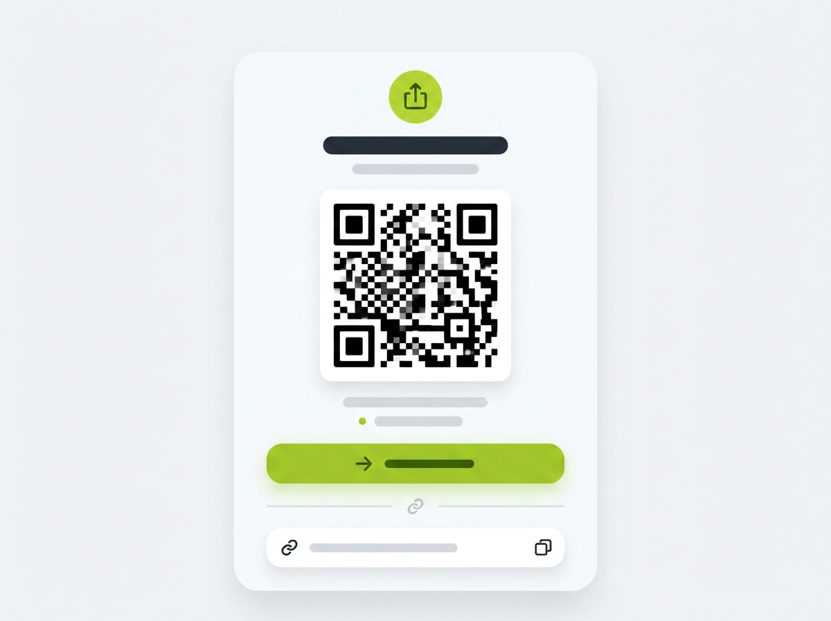 Delingskort med QR-kode, lenke og knapp for å bli med i spillet
