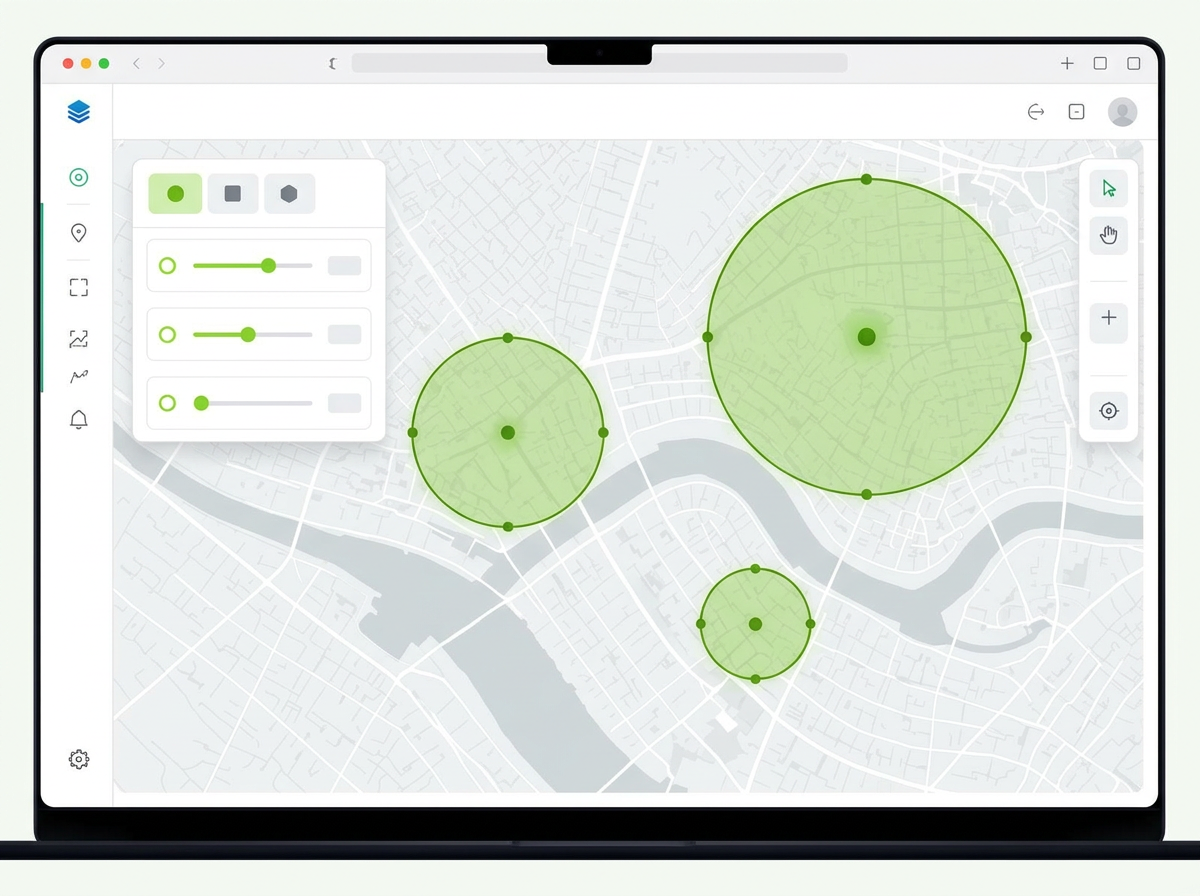 Kart med geofence-soner tegnet inn