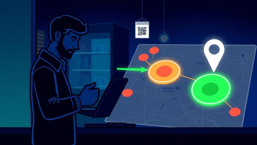 Arrangør som tegner soner på kartet og deler spillet med QR-kode